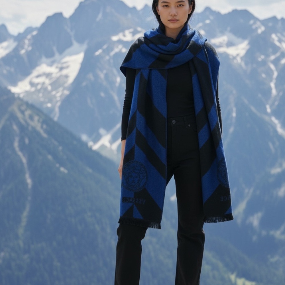 Versace Blue and Black Scarf NWOT